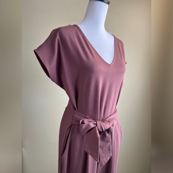 Elegant Mauve Front/Back Tie EXPRESS Jumpsuit Large Size w/ Pockets - Picture 11 of 14